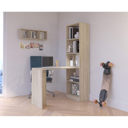 Birou cu rafturi SMART, PAL laminat, 125x50x180 cm, stejar sonoma [1]