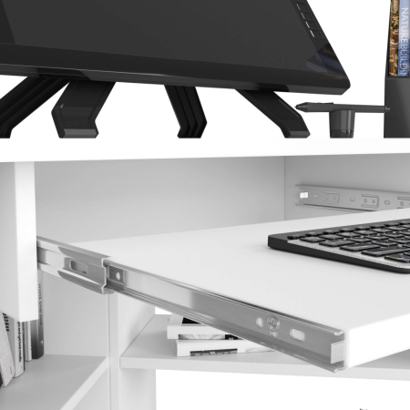 Birou de colt TED, cu rafturi si polita glisanta pentru tastatura, 80x80x74 cm, alb [4]