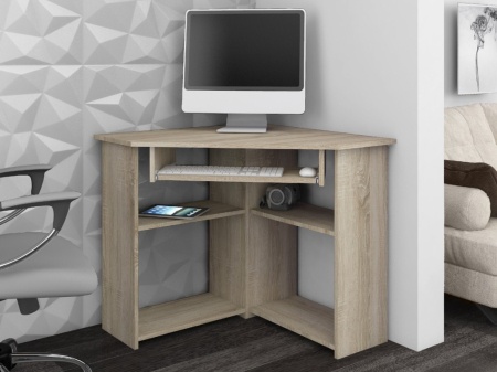 Birou de colt TED, cu rafturi si polita glisanta pentru tastatura, 80x80x74 cm, stejar sonoma [1]