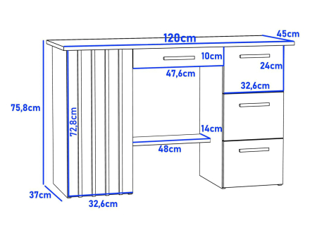 Birou Montana B120 cu 4 sertare si 1 usa, 120x45x76 cm, stejar craft si negru [4]