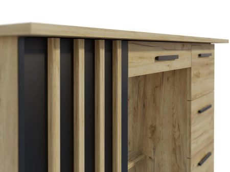 Birou Montana B120 cu 4 sertare si 1 usa, 120x45x76 cm, stejar craft si negru [3]