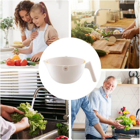 Bol cu Doua Straturi, , pentru Fructe, Legume, cu Cos de Scurgere a Apei, 2L, din ABS+PP, 29.9 x 22.5 x 11.8 cm, Alb [3]