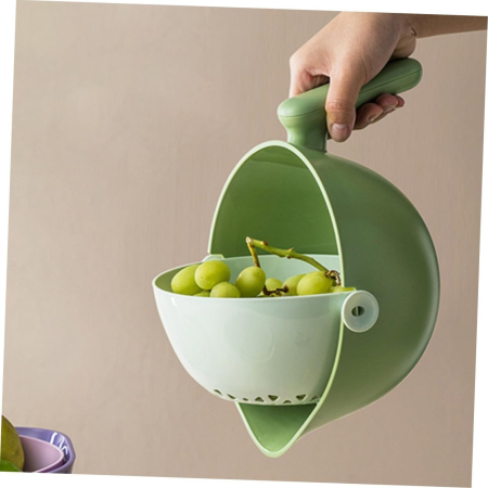 Bol cu Doua Straturi, , pentru Fructe, Legume, cu Cos de Scurgere a Apei, 2L, din ABS+PP, 29.9 x 22.5 x 11.8 cm, Verde-Alb [1]