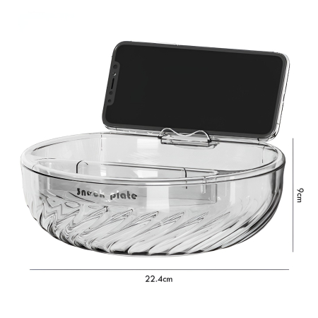 Bol cu Doua Straturi, , pentru Fructe, Legume, Snacks, cu Strat de Scurgere a Apei, Suport pentru Telefonul Mobil, 22.4x9 cm, Transparent [3]