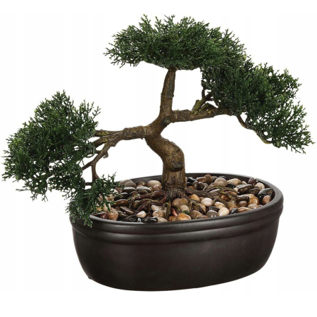 DECORATIUNI - Bonsai artificial Atmosphera in ghiveci ceramic cu pietricele decorative, 23 cm, verde