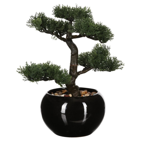 DECORATIUNI - Bonsai artificial Atmosphera in ghiveci ceramic cu pietricele decorative, 36 cm, verde