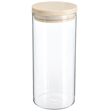 Casă - Borcan etans 5Five din sticla borosilicata cu capac lemn natural, 1.3 l, transparent