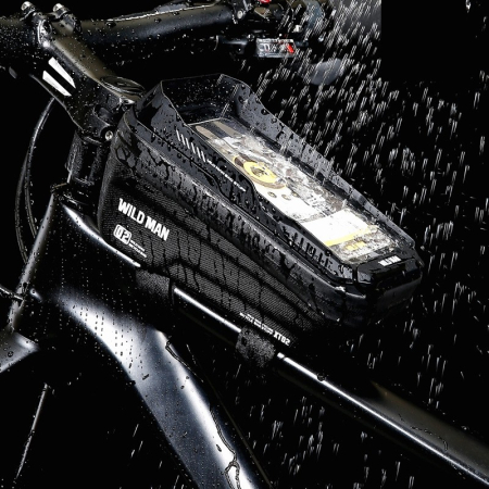 Borseta pentru bicicleta cu suport de telefon , capcitate 1L, 20.5x11.1x10.5 cm, cu spatiu de stocare, protectie waterproof, ecran tactil, fixare in 3 locuri, protectie lumina, orificiu casti, negru [8]