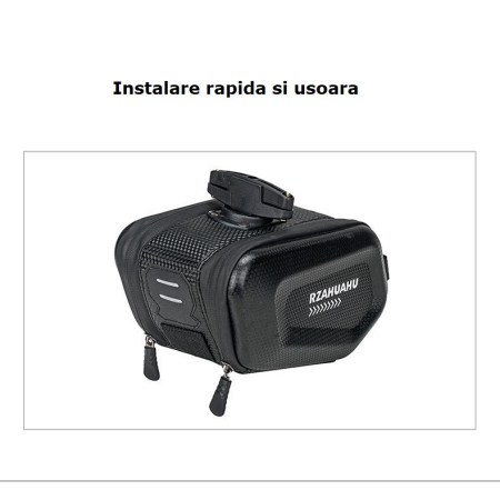 Borseta pentru bicicleta , Hard Shell, material piele artificiala si carbon, 20x12x11.5 cm, prindere de sa, capacitate 2L, impermeabila, negru [6]