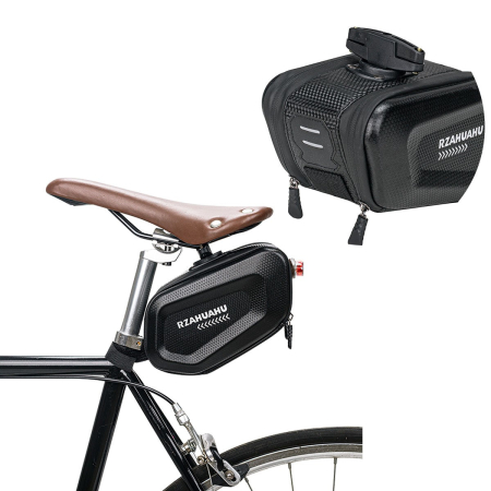 Borseta pentru bicicleta , Hard Shell, material piele artificiala si carbon, 20x12x11.5 cm, prindere de sa, capacitate 2L, impermeabila, negru [10]