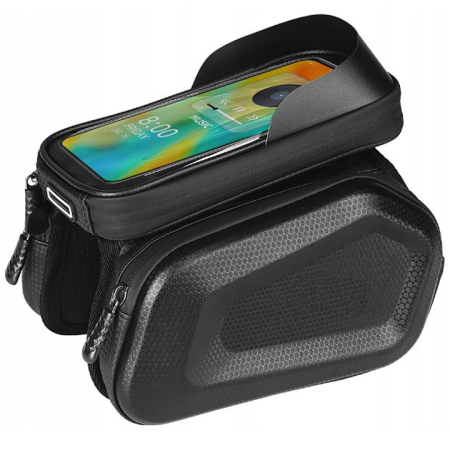 Disponibil livrare locker S - Borseta pentru bicicleta, impermeabila, cu husa pentru telefon, montare pe bara, 20x17x15cm