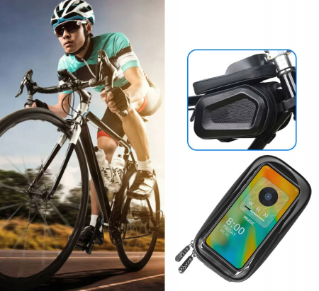 Borseta pentru bicicleta, impermeabila, cu husa pentru telefon, montare pe bara, 20x17x15cm [5]