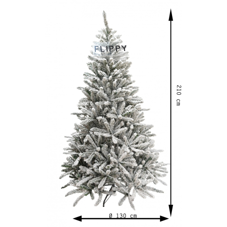 Brad Artificial de Craciun, , 2.10 m inaltime, Verde, Pulverizat alb-tip zapada, Diametru inferior 130 cm, Interior/ Exterior [5]