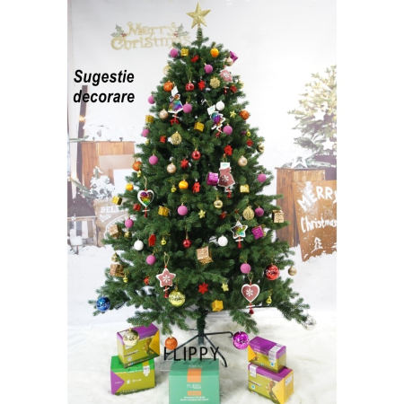 Brad artificial de Craciun, clasic, pentru interior/exterior, inaltime 210 cm, diametru 138 cm, 858 ramuri, , verde, suport metalic inclus [5]