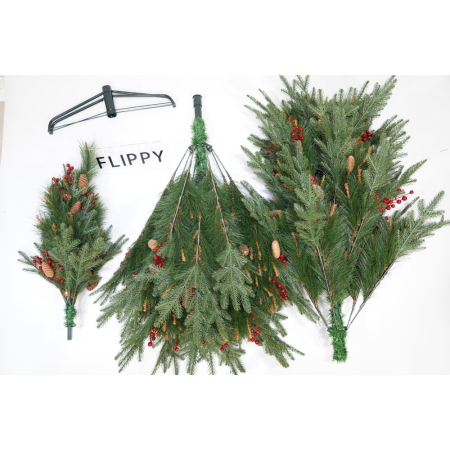 Brad artificial de Craciun, decorat cu conuri pin rosii, pentru interior/exterior, inaltime 210 cm, diametru 142 cm, 767 ramuri, , verde, suport metalic inclus [1]