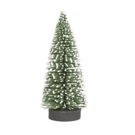 Decoratiuni Craciun - Brad artificial de craciun, ornament pentru masa, pe suport lemn, 15 cm inaltime, Verde inzapezit