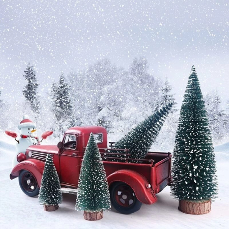 Brad artificial de craciun, ornament pentru masa, pe suport lemn, 20 cm inaltime, Verde inzapezit [5]