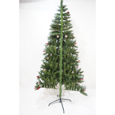 Brad Artificial de Craciun, , Sectionat pentru Perete/ Colt, 2.10 m inaltime, Verde, Decorat, Diametru Inferior 106 cm, Interior/ Exterior [8]