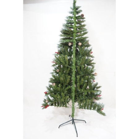 Brad Artificial de Craciun, , Sectionat pentru Perete/ Colt, 2.10 m inaltime, Verde, Decorat, Diametru Inferior 106 cm, Interior/ Exterior [20]