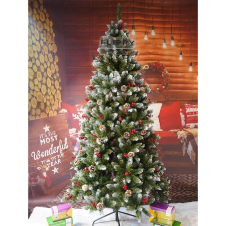 Brad Artificial de Craciun, , Sectionat pentru Perete/ Colt, 2.10 m inaltime, Verde, Decorat, Diametru Inferior 106 cm, Interior/ Exterior [13]