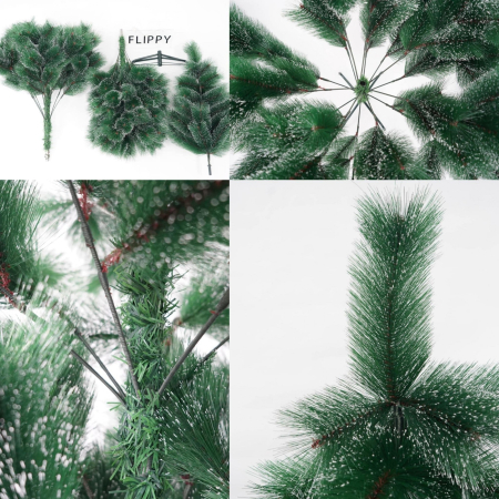 Brad artificial de Craciun tip pin inzapezit, inaltime 210 cm, diametru 115 cm, 350 ramuri cu ace 3D 12 cm, , verde cu varfuri ninse, suport metalic inclus [5]