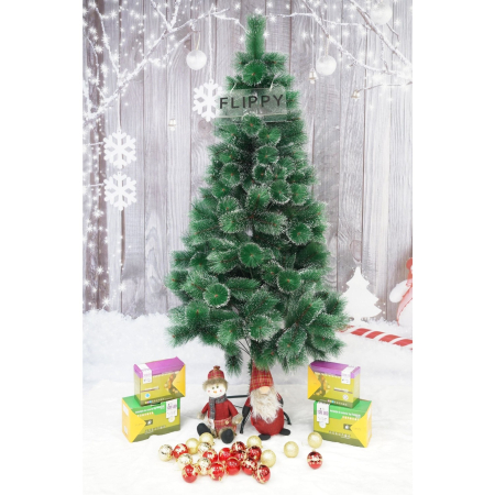 Brad artificial de Craciun tip pin inzapezit, inaltime 210 cm, diametru 115 cm, 350 ramuri cu ace 3D 12 cm, , verde cu varfuri ninse, suport metalic inclus [1]