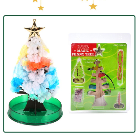 Brad Copac de Hartie Infloritor pe Apa, , Jucarie Brad Magic Infloritor de Craciun, Crestere Lenta in 8-24 h, Decoratiune de Craciun, 16.5 x 9.5 x 9.5 cm, Multicolor [2]