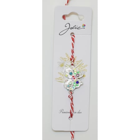 ✨TOATE PRODUSELE✨ - Bratara cu Snur Alb- Rosu Fluture Pietre Colorate