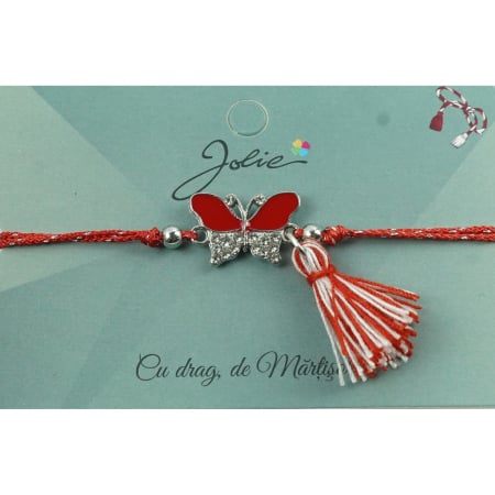 ✨TOATE PRODUSELE✨ - Bratara Jolie cu Ciucure Fluture Alb-Rosu