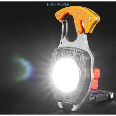 Breloc Multifunctional, , Model W5147, Kit Supravietuire, Lanterna, Bricheta, Fluier, din ABS/Aluminiu, Alimentare USB, Negru/Portocaliu [10]