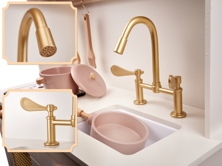 Bucatarie din lemn pentru copii 100x68x29 cm, cu accesorii si efecte luminoase, stil retro, MDF si plastic, boho, crem [6]