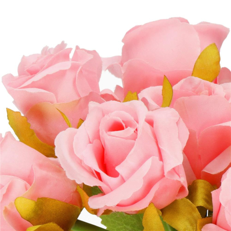 Buchet de flori artificiale din poliester, 12 fire trandafiri, 26cm, roz [7]