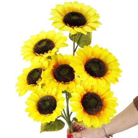 Buchet de flori artificiale din poliester, 2 fire de floarea soarelui, 57cm [5]