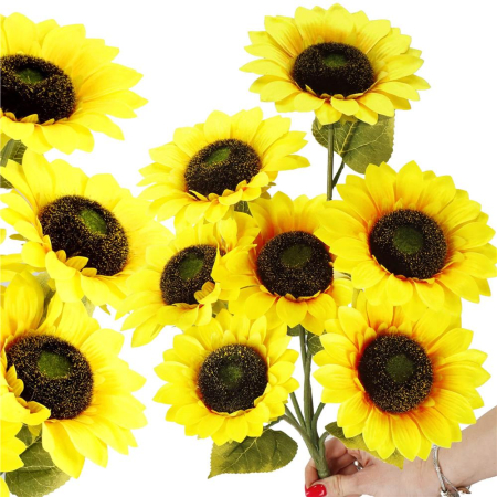 Buchet de flori artificiale din poliester, 2 fire de floarea soarelui, 57cm [2]