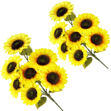 Buchet de flori artificiale din poliester, 2 fire de floarea soarelui, 57cm [15]
