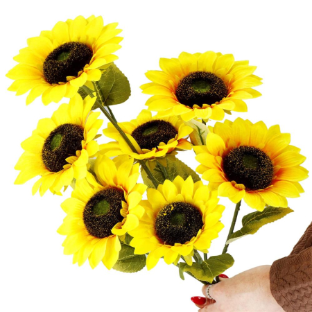 Buchet de flori artificiale din poliester, 2 fire de floarea soarelui, 57cm [8]