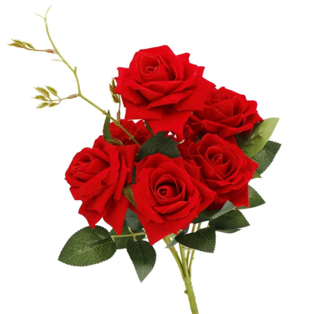 Buchet de flori artificiale din poliester, 6 fire trandafiri, 55cm, rosu [4]