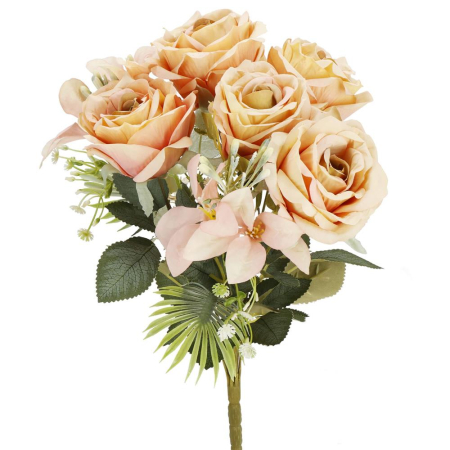 Buchet de flori artificiale din poliester, 9 fire trandafiri, 40cm, roz [3]