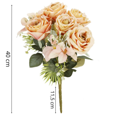 Buchet de flori artificiale din poliester, 9 fire trandafiri, 40cm, roz [13]