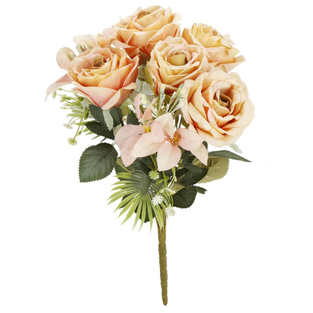 Buchet de flori artificiale din poliester, 9 fire trandafiri, 40cm, roz [12]