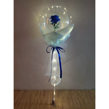 Buchet Decorativ, , Trandafir in Balon cu Lumini Led, Diametru 35 cm, 2 x Baterii AA (neincluse), Albastru/Alb [1]
