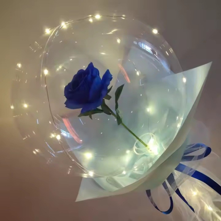 Buchet Decorativ, , Trandafir in Balon cu Lumini Led, Diametru 35 cm, 2 x Baterii AA (neincluse), Albastru/Alb [2]