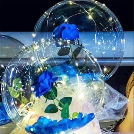 Buchet Decorativ, , Trandafir in Balon cu Lumini Led, Diametru 35 cm, 2 x Baterii AA (neincluse), Albastru/Alb [3]