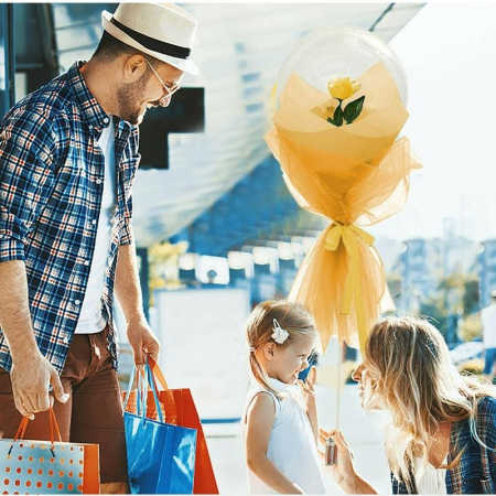 Buchet Decorativ, , Trandafir in Balon cu Lumini Led, Diametru 35 cm, 2 x Baterii AA (neincluse), Sampanie [5]