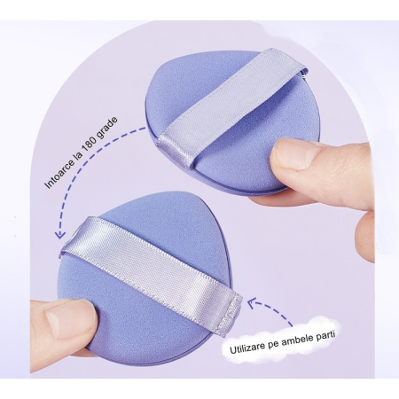 Burete de Machiaj Triunghi , Reutilizabili, Utilizare Umeda sau Uscata, 5.5 x 5.5 x 0.9 cm, Powder Puff, Mov [2]