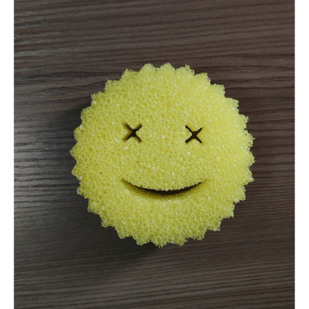 Burete de Vase, , Rotund, din Burete PU, Model Smiley Face, Doua Fete, 10 x 4 cm, Galben [1]