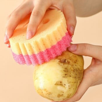 Burete de Vase, , Rotund, din Burete PU, Model Smiley Face, Doua Fete, 10 x 4 cm, Portocaliu/Galben [1]