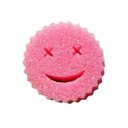 ✨TOATE PRODUSELE✨ - Burete de Vase, , Rotund, din Burete PU, Model Smiley Face, Doua Fete, 10 x 4 cm, Roz/Galben