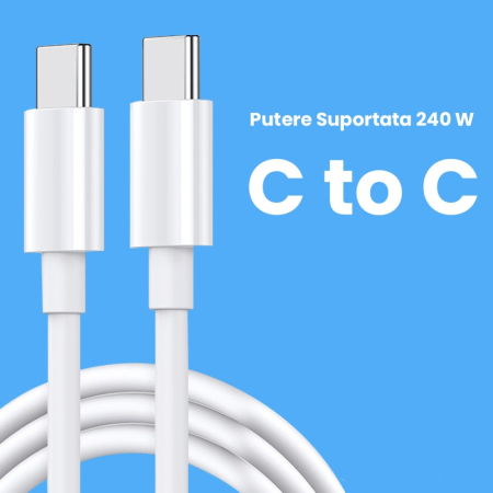 Cablu de Date pentru Telefon, , Cablu TYPE-C to TYPE-C Universal, Compatibil cu iOS si Android, Putere Suportata 240W, Fire 160 cupru, 1.5M, Simplu, Alb [1]