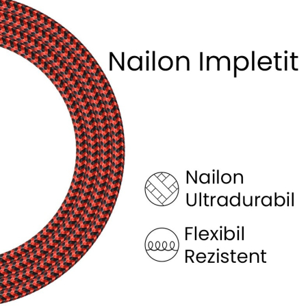Cablu de Date pentru Telefon, , Cablu USB spre Lightning Compatibil cu iPhone, Lungime 1 M, Impletit Triunghiular in 2 culori, Rosu Negru [4]
